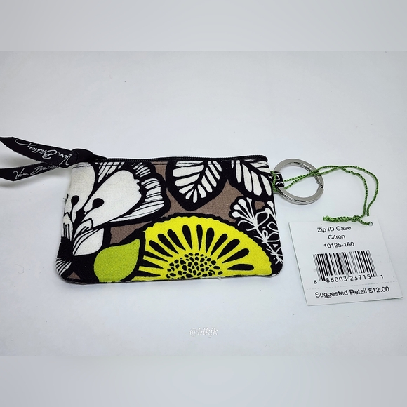Vera Bradley Cosmetic Bag And  Zip ID Case *Grey/Citron* NWT - Picture 13 of 14
